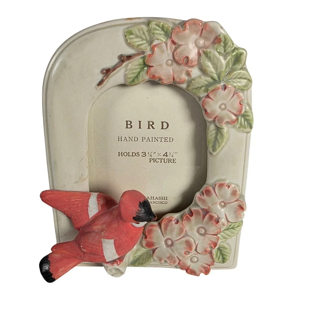 Takahashi San Francisco Hand Painted Cardinal Ceramic‎ Photo Frame 3 1/4 x 4 3/4